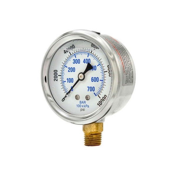 Engineered Specialty Products, Inc Pic Gauges 2-1/2" Vacuum Gauge, Liquid Filled, 10,000 PSI, SS Case, Lower Mount, PRO-201L-254S PRO-201L-254U - main